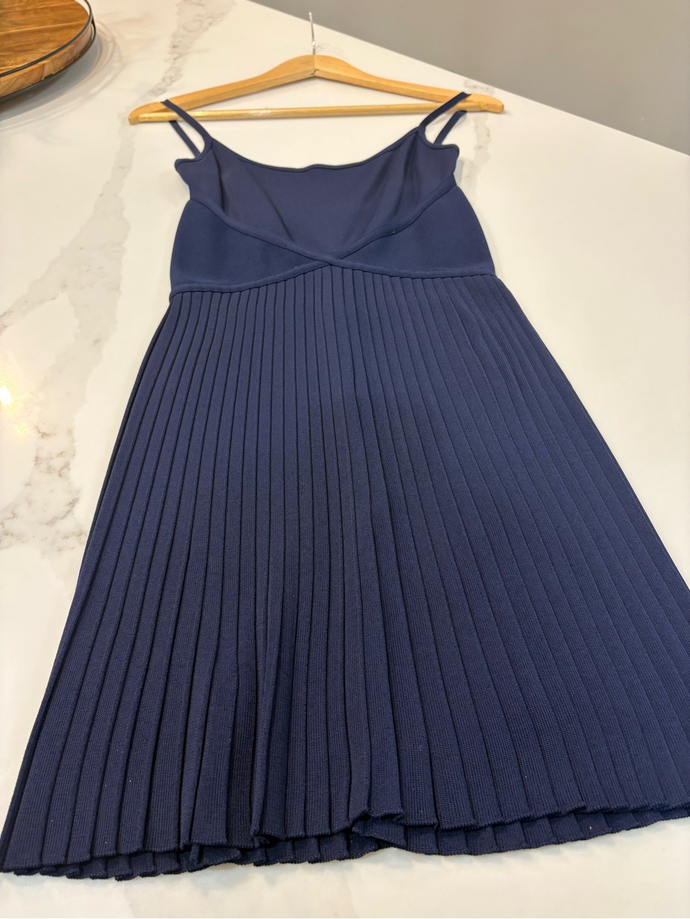 Herve Leger Vintage Navy Spaghetti Strap Pleated Mini Dress